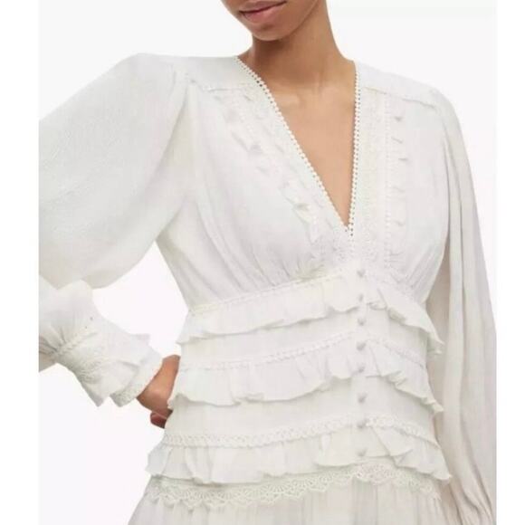 All Saints Ivory Ruffled Mini Dress - Picture 2 of 6